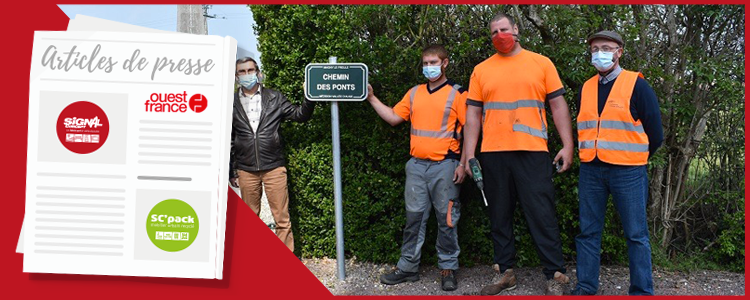Début de la pose des plaques de rue réalisées par nos confrères de AD Équipements pour la commune de Mézidon-Vallée-d'Auge (14).